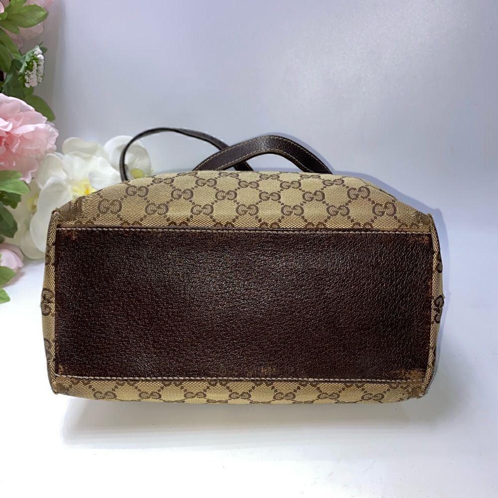 Authentic GUCCI GG Logo Canvas Leather Trim Tote - Picture 3 of 12